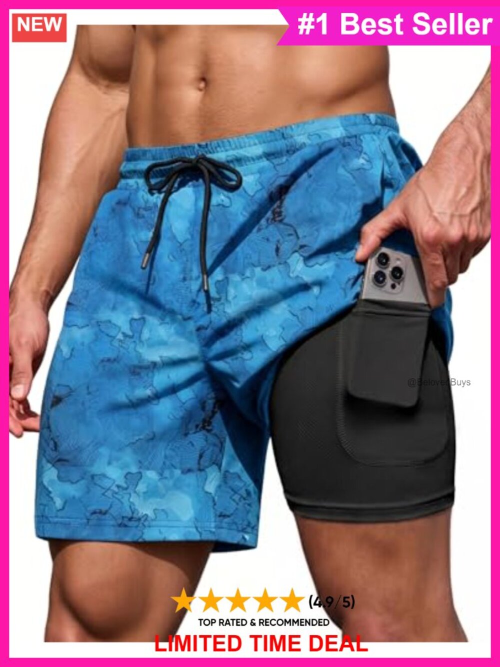 Men's Swim Trunks 7 Inch Board Shorts Compression Liner Quick Dry